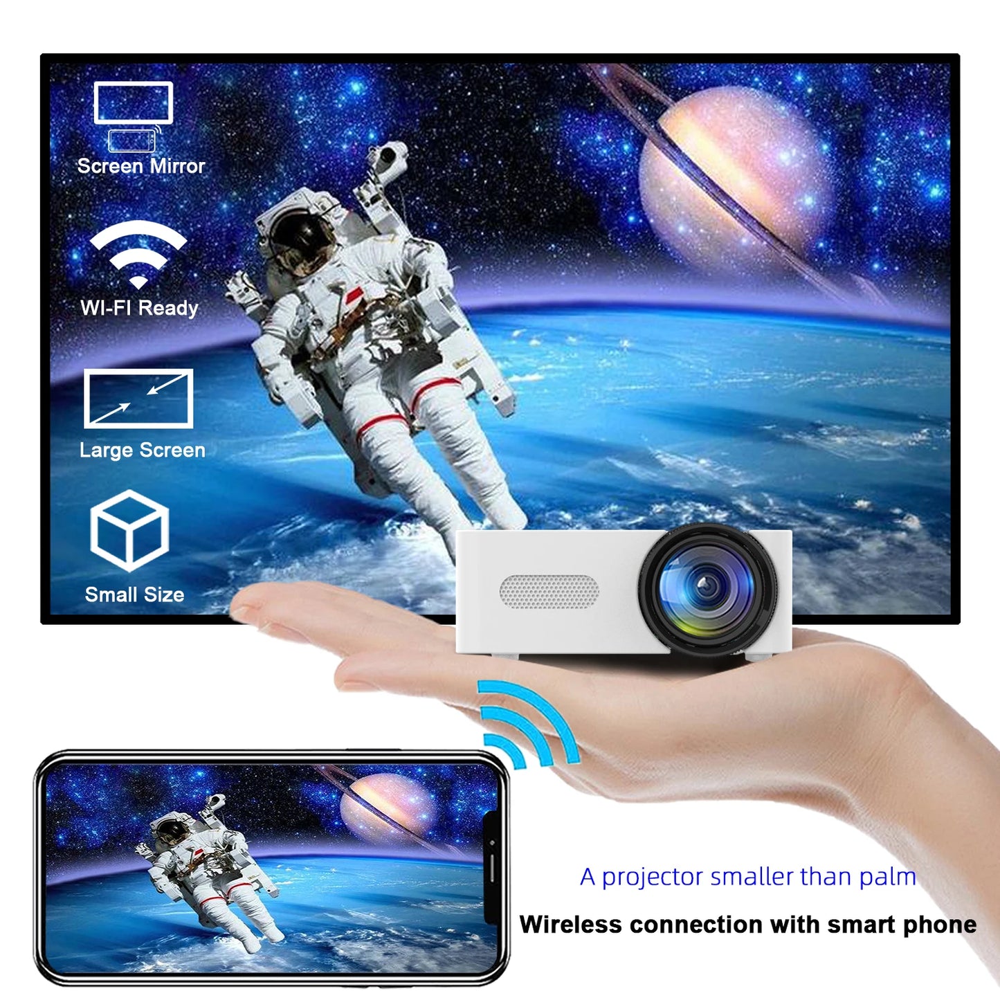 Mini Portable Projector YT100 Full HD Mobile Video Wifi Smart Home Theater Wireless Same Screen IOS/Android Wifi