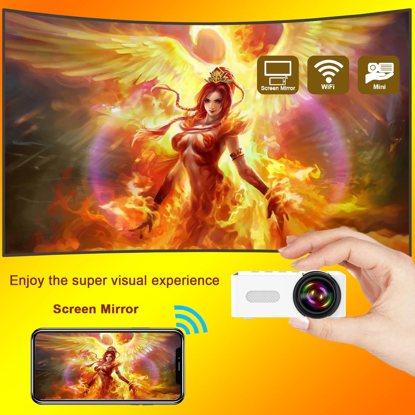 Mini Portable Projector YT100 Full HD Mobile Video Wifi Smart Home Theater Wireless Same Screen IOS/Android Wifi