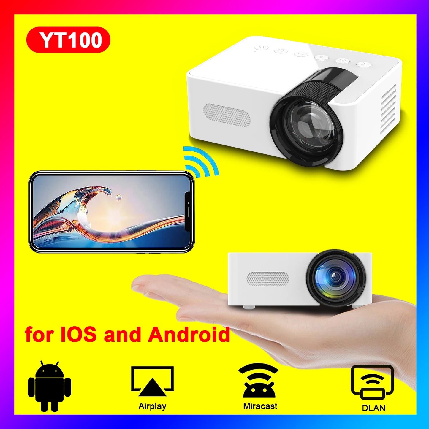 Mini Portable Projector YT100 Full HD Mobile Video Wifi Smart Home Theater Wireless Same Screen IOS/Android Wifi